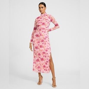 NWT Express Floral Mesh Twist Pattern Mock Neck Maxi Sheath Dress - size Large